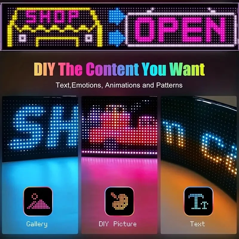 Pannello display LED intelligente Controllo APP Wireless Bluetooth programmabile Alimentato tramite USB RGB Adatto per pubblicità/auto/festa/casa