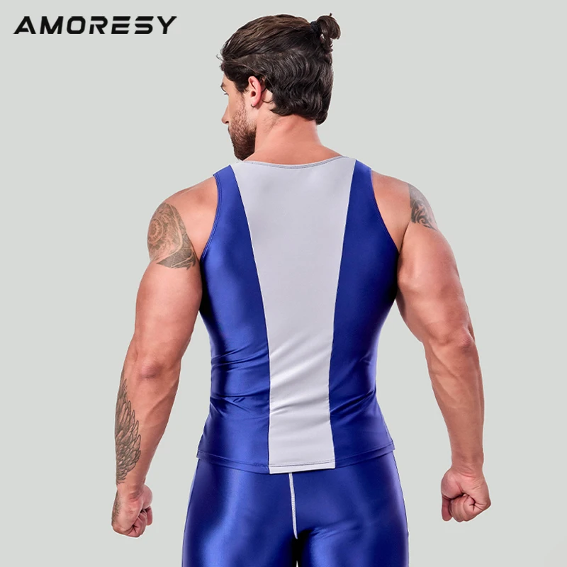 AMORESY Uranus series color-blocked fashion spandex tight sports hurdle vest men\'s running breathable