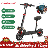Electric Scooter With Seat 800W Max Speed 45-50km/h Long Range 55km 10 inch Off-Road Tires Dual Shock Absorbing Folding EScooter