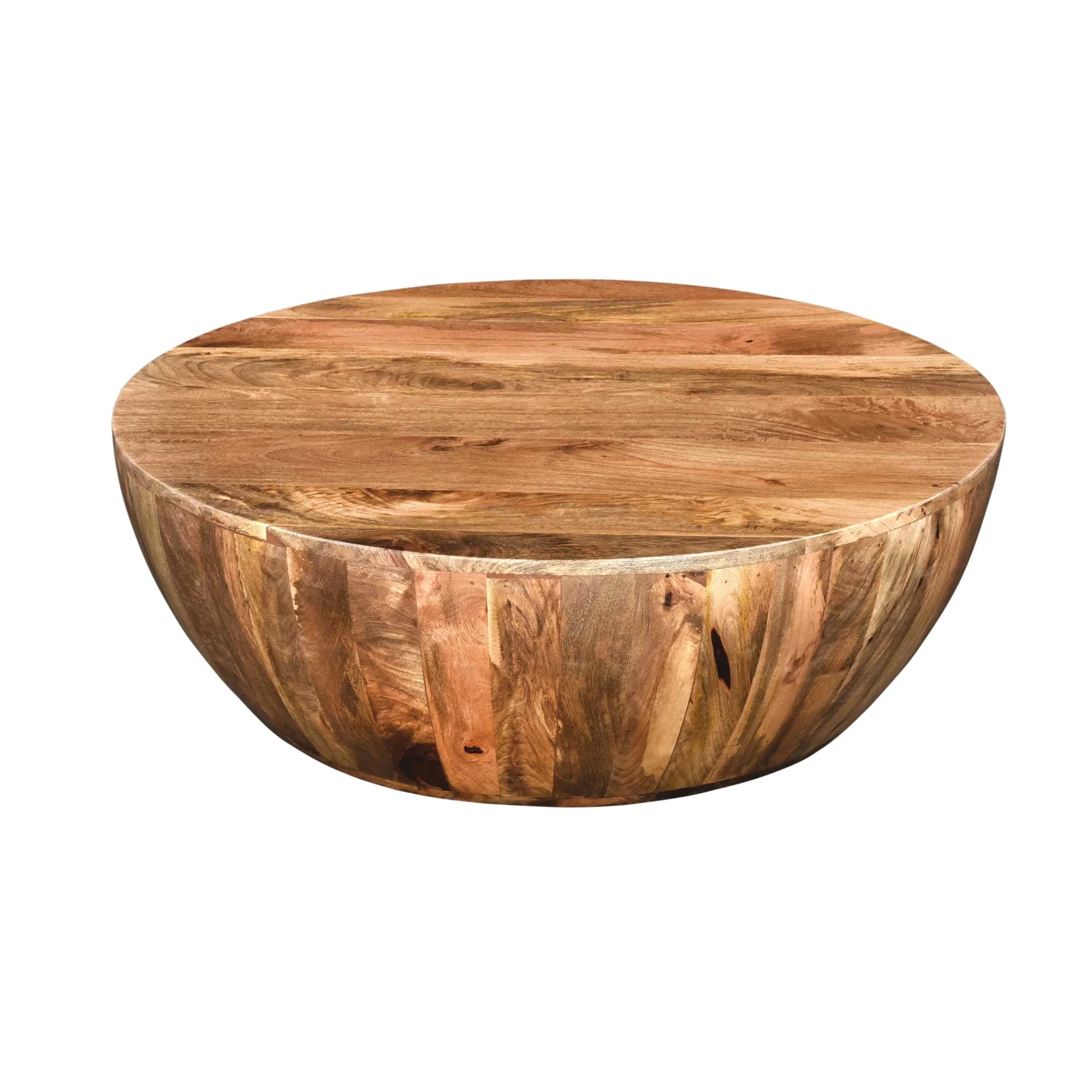 [Flash Sale]Distressed Mango Wood Coffee Table Center Table In Round Shape Dark Brown/Washed Light Brown[US-Stock]