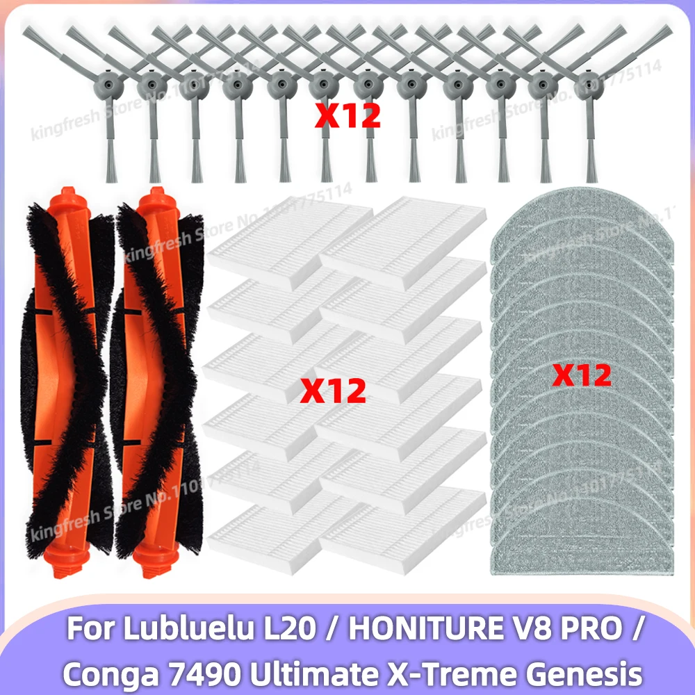 Fit For (Lubluelu L20 / HONITURE V8 PRO/ Conga 7490 Ultimate X-Treme Genesis) Parts Main Roller Side Brush Hepa Filter Mop Cloth