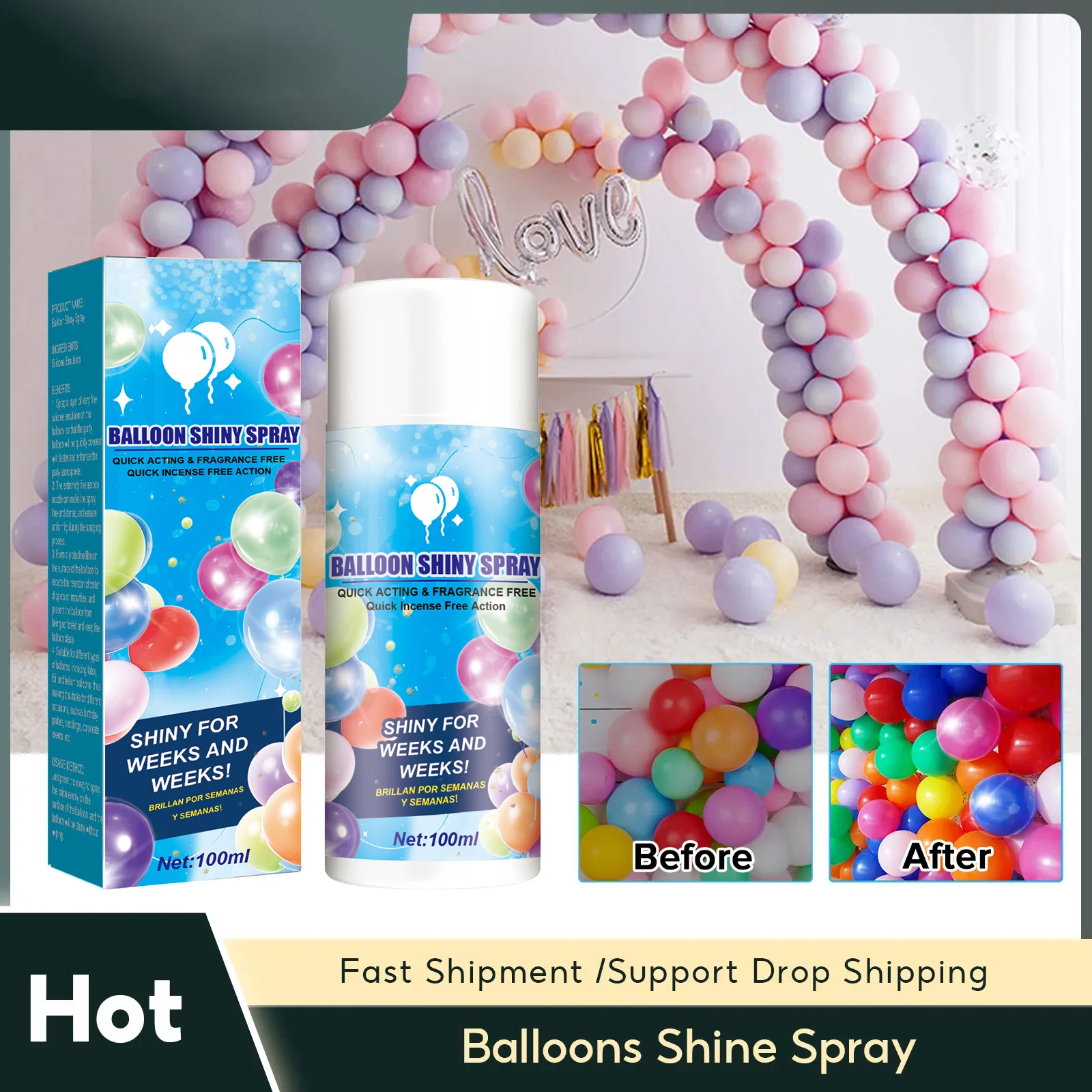 Shiny Glow Balloon Spray Balloon Brightener Fading Resistant Lasting Shine Polish Maintenance Party Enhance Balloon Precise Mist