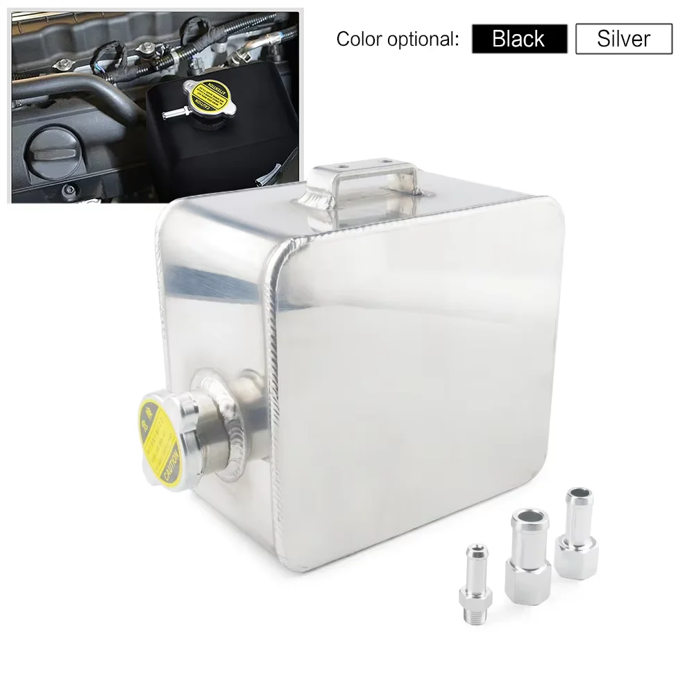2L Litre Black, Silver Polished Alloy Header Expansion Water Tank & Cap WATER HEADER TANK Coolant Overflow Tank Reservoir Kit