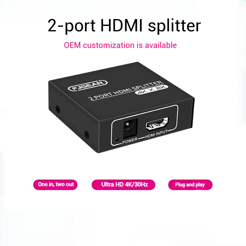 4K HDMI Splitter 1 in 2 out Duplicate Display Amplifier HDMI Video Distributor 1 Source to 2 Display for Loptop PC TV Monitor