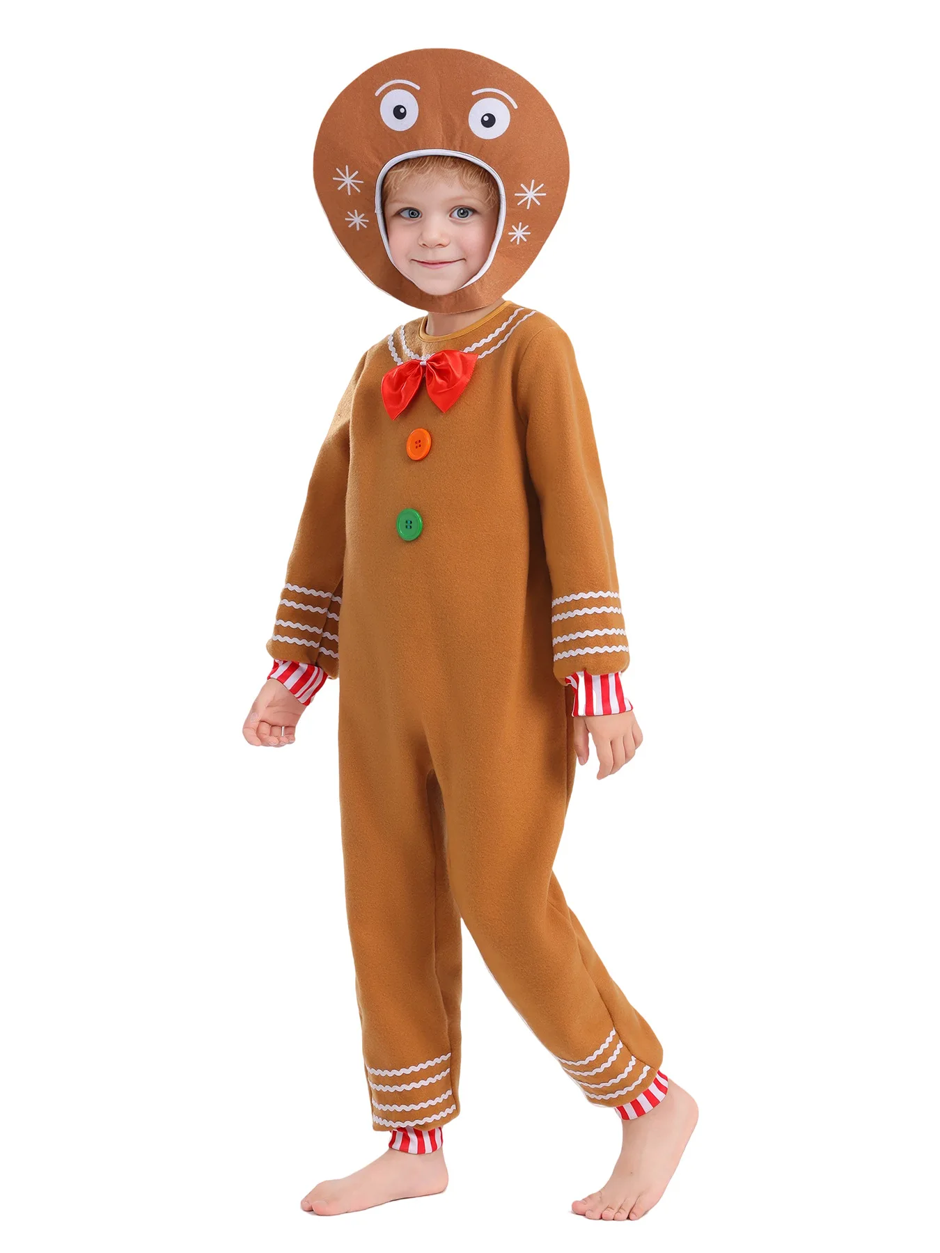 Kids Gingerbread Man Fancy Dress Costume Jumpsuit With Hat Christmas Cookie Gingerbread Costume For Child Boys Girls