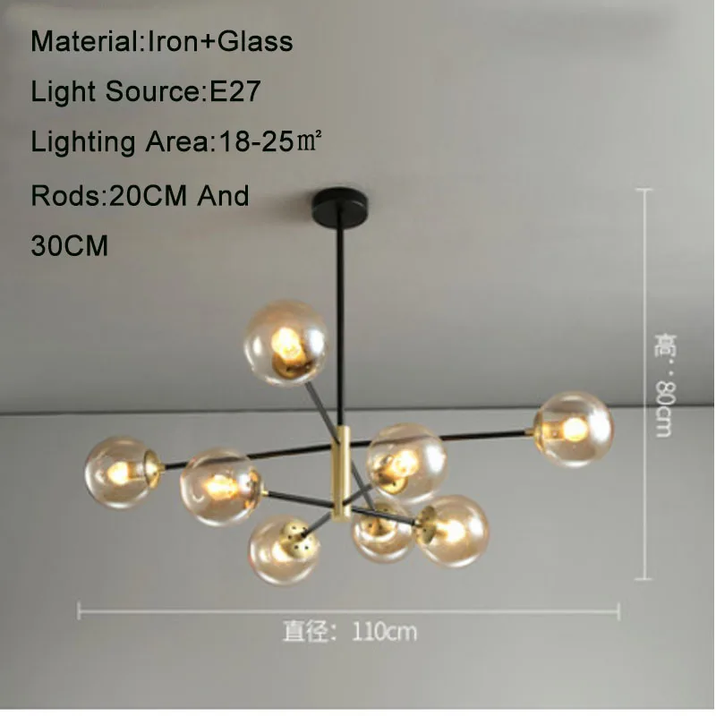 Nordic Living Room Chandelier Creative Bedroom Dining Room Lighting Home Magic Bean Molecular Lamp E27 Glass Color Pendant Light