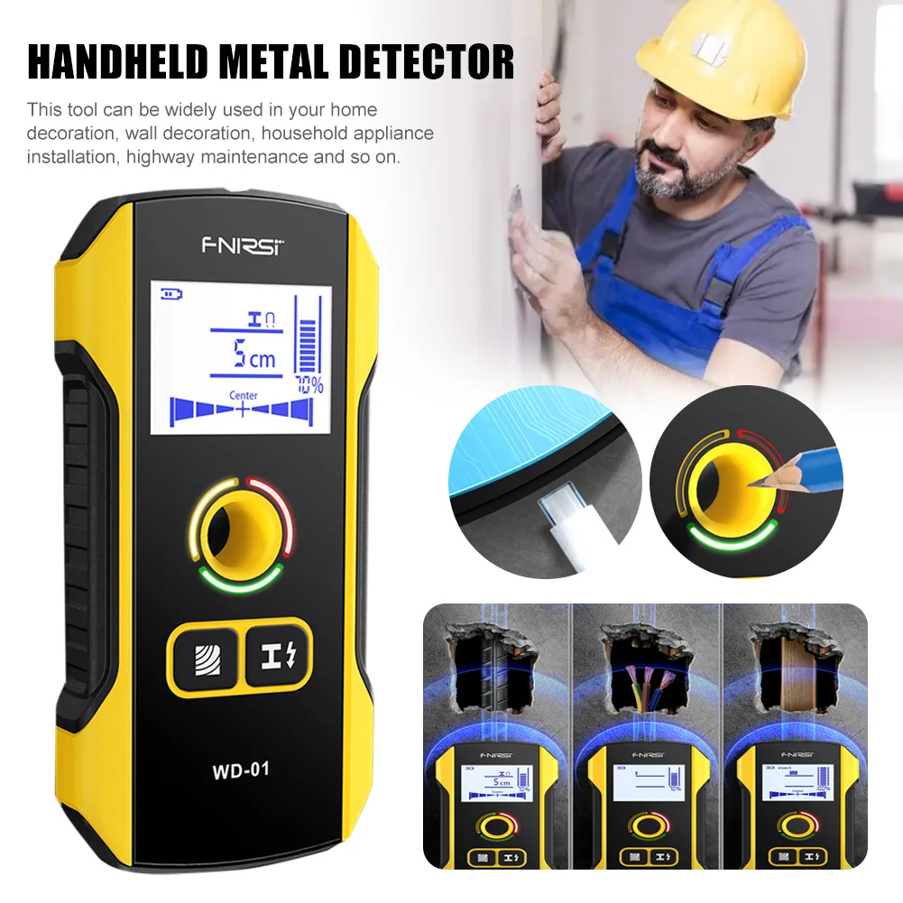 FNIRSI WD-01 Metal Detector Wall Detector Scanner Wooden AC Wires Metal Pipes Rebars Detecting Tool Indicator Light Positioning