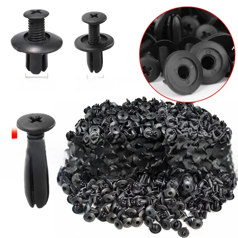 1/1000 nity plastikowe elementy złączne śruba 6mm/8mm otwór zderzak samochodowy błotnik nit czarne klipsy mocujące samochodowe dla Toyota Focus Kia — zdjęcie 2