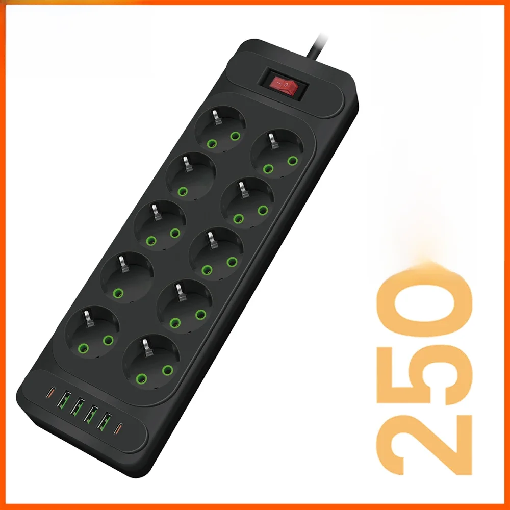 EU Plug AC Tomada Multicap Power Strip, Cabo de Extensão, Tomada Elétrica, Smart USB, Home Office,