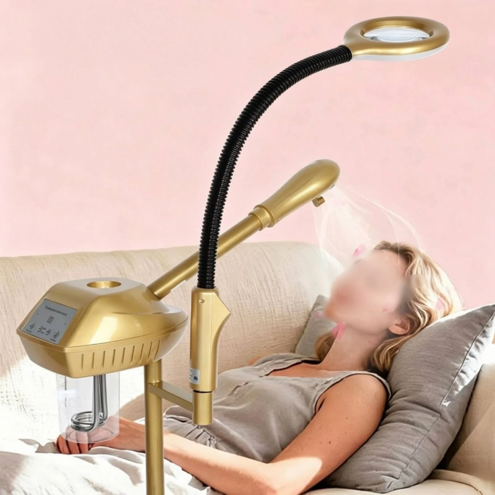 2 in 1 Facial Steamer with Illuminated Lamp Facial Care Tool Standing Face Steamer for Spa Salon Deep Cleansing and Pore Opening