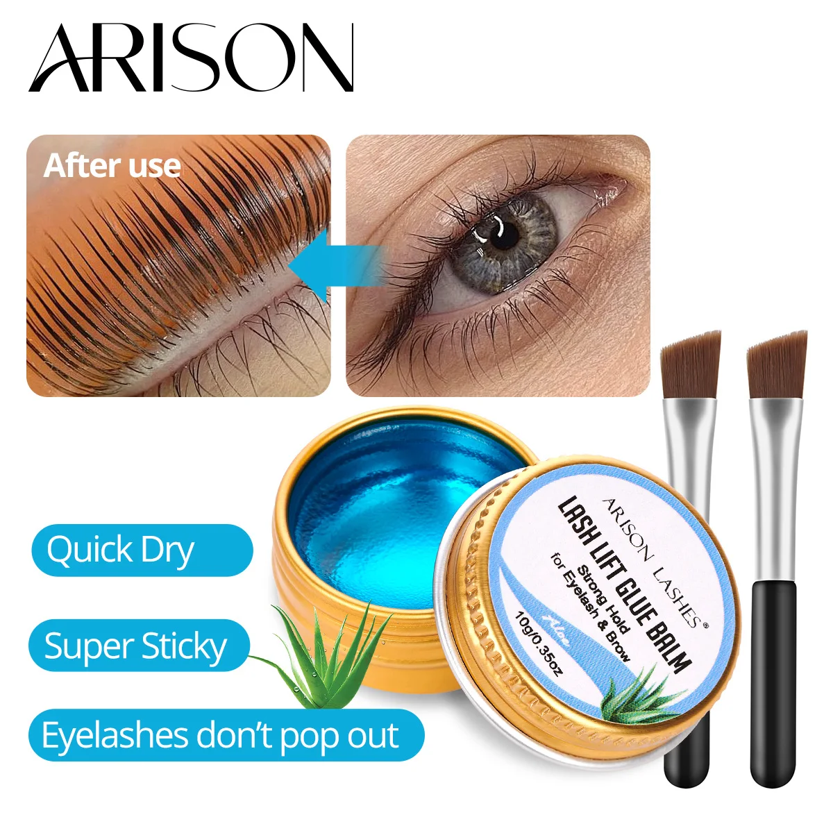 ARISON 10g Korea Eyelash Glue for Lash Lifting Eyebrow Fixed Wax Non Irritation Strong Fixer Vegan Quick Drying with Small Brush