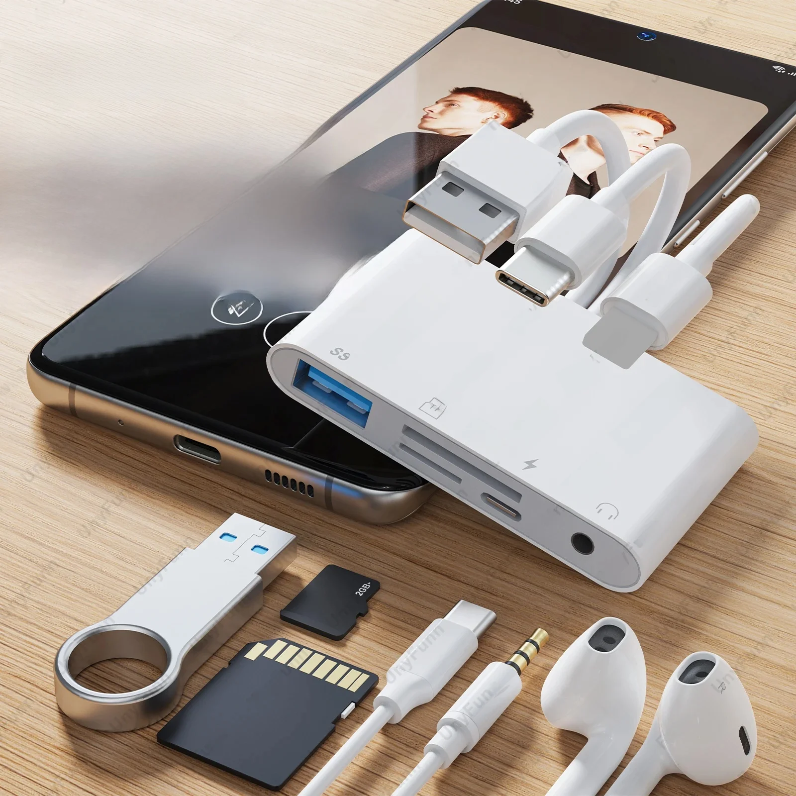 Czytnik kart pamięci 8 w 1 do iPhone iPad USB C USB A do 3,5 mm Koncentrator muzyczny OTG Uniwersalny adapter Obsługa TF Micro SD SDHC SDXC MMC — zdjęcie produktu 7