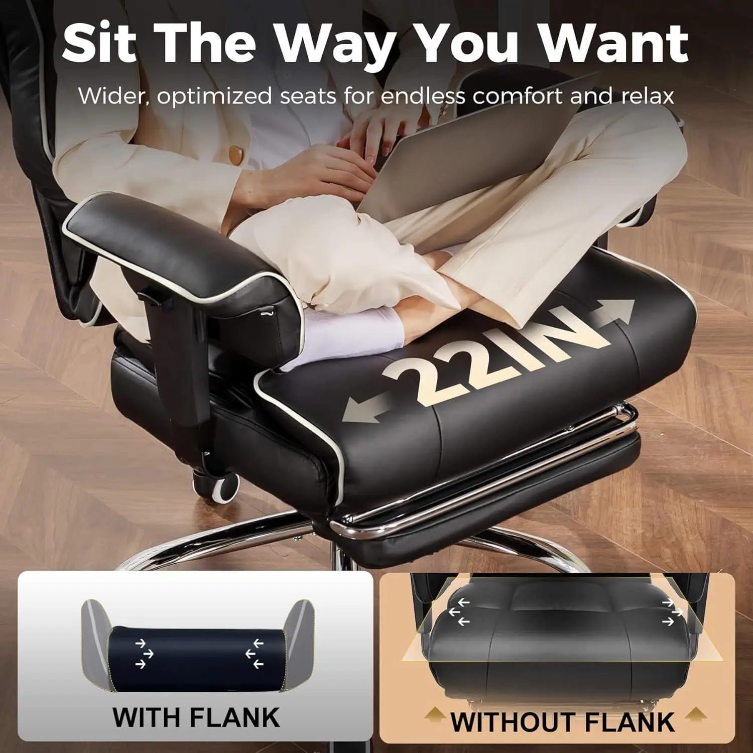 كرسي مكتب كوما كبير وطويل القامة بوزن 400 رطل كرسي تنفيذي من الجلد عالي الظهر مع دعم قطني مريح ووسادة زنبركية للجيب #6