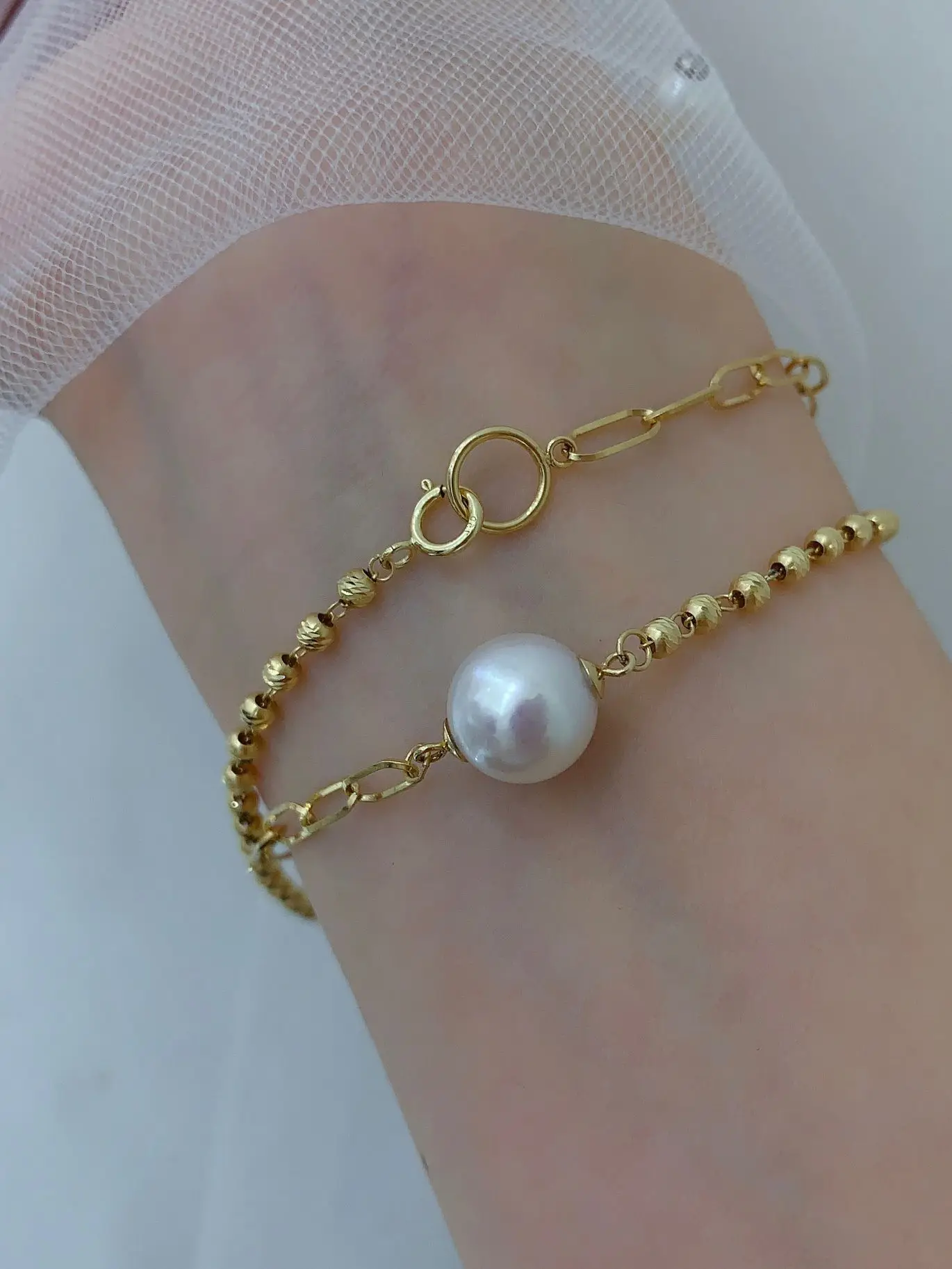 MADALENA SARARA 18k Gold Women Bracelet With Freshwater Pearl Chain DIY Jewelry