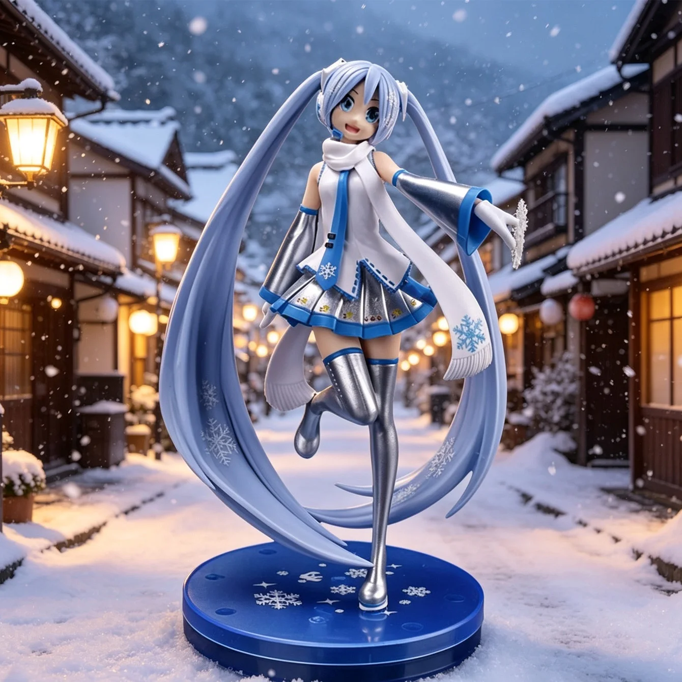 Snow Hatsune Miku Collectible Figure – Frozen Winter Theme PVC Material Snowflake Decorated Base Desktop Decor & Fan Merchandise