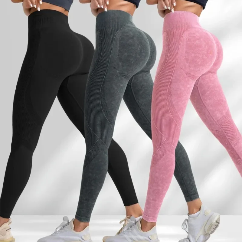 Vrouwen Naadloze Gym Hoge Taille Yoga Broek Hip Lifting Buitensporten Strakke Taille Brief Zand Gewassen Broek Oefening Yoga Legging - afbeelding 2