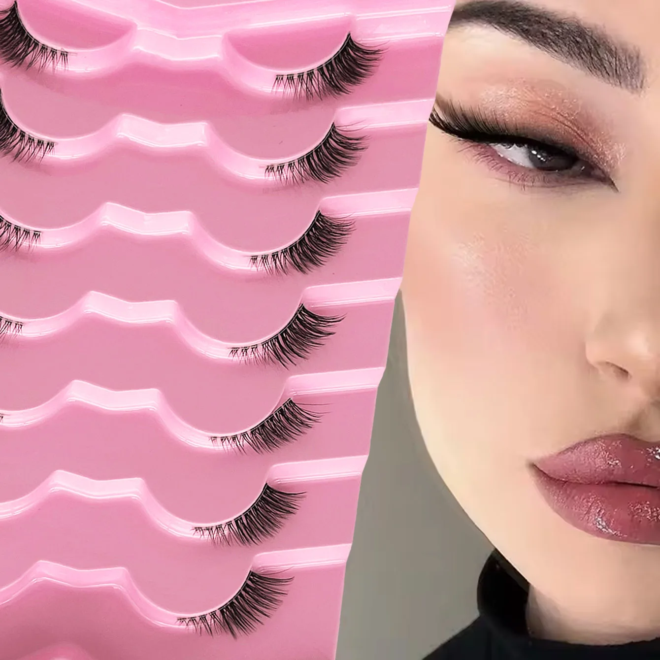 

7 пар лисьих ресниц разных длинок 3-5-9 мм, тонкие ресницы из искусственной норки, пушистые сказочные кошачьи ресницы, естественный вид