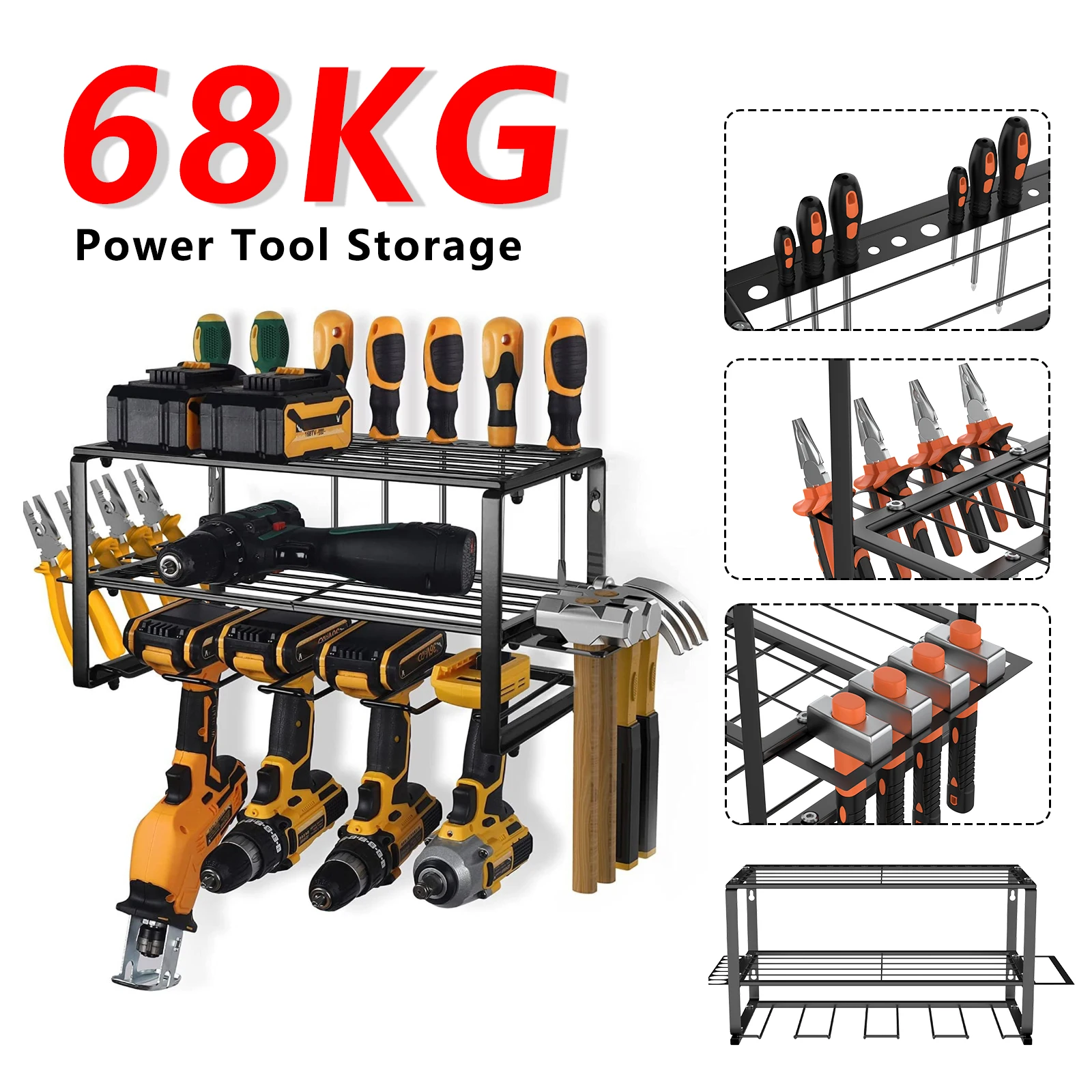 Porta-utensili da parete, scaffale per trapani, robusto supporto in metallo per utensili, scaffale per attrezzi da officina e garage, ideale per trapa