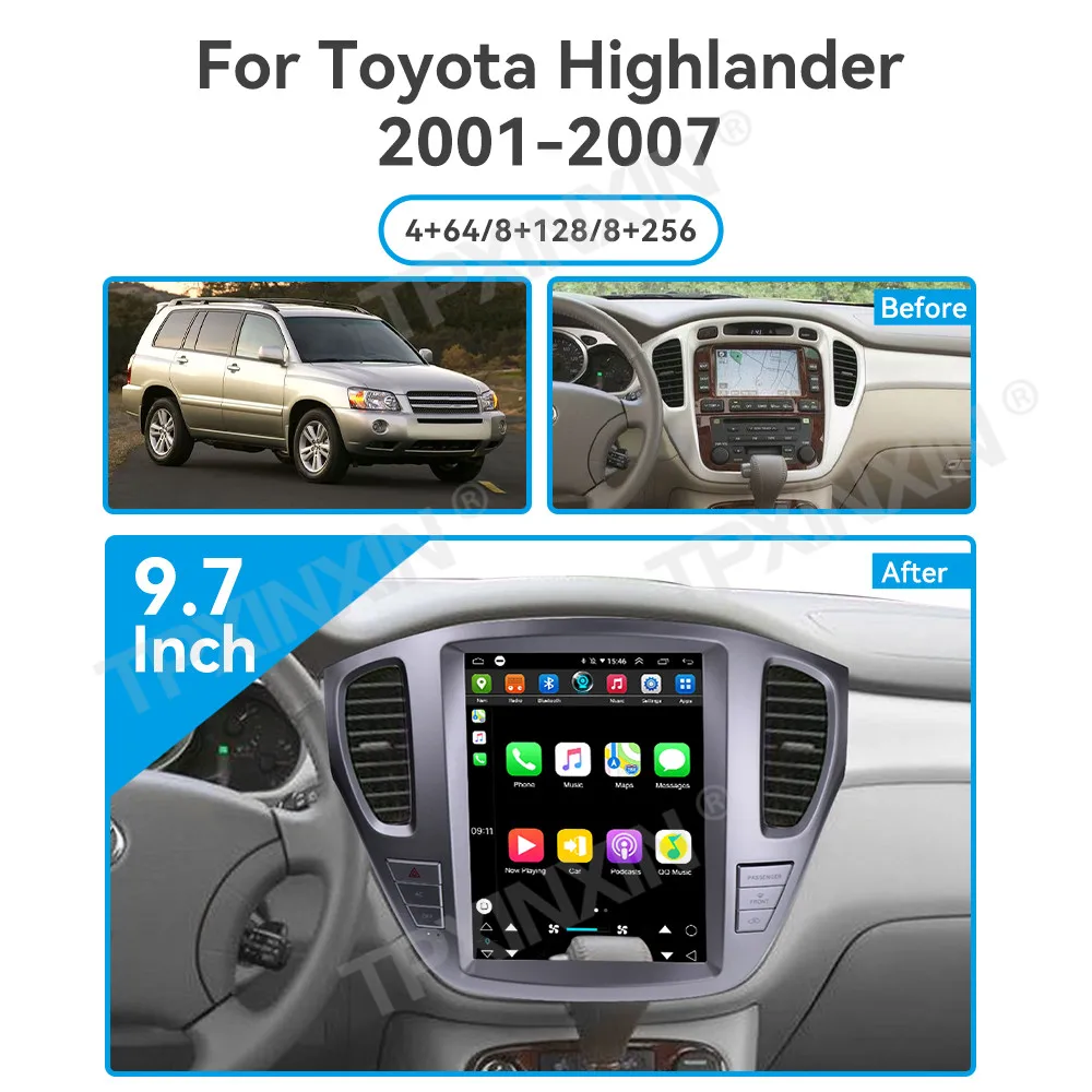 Android Car Radio For Toyota Highlander 2001 -2007 Autoradio Stereo Multimedia Player Wireless Carplay GPS Navi Head Unit Screen