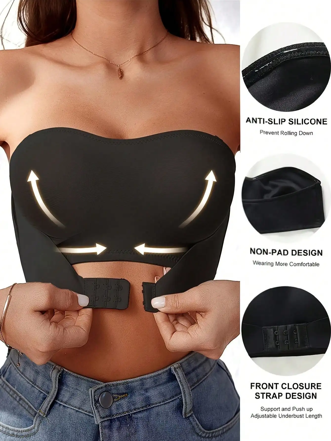 Women's front-button strapless, wire-free invisible anti-exposure comfortable lingerie