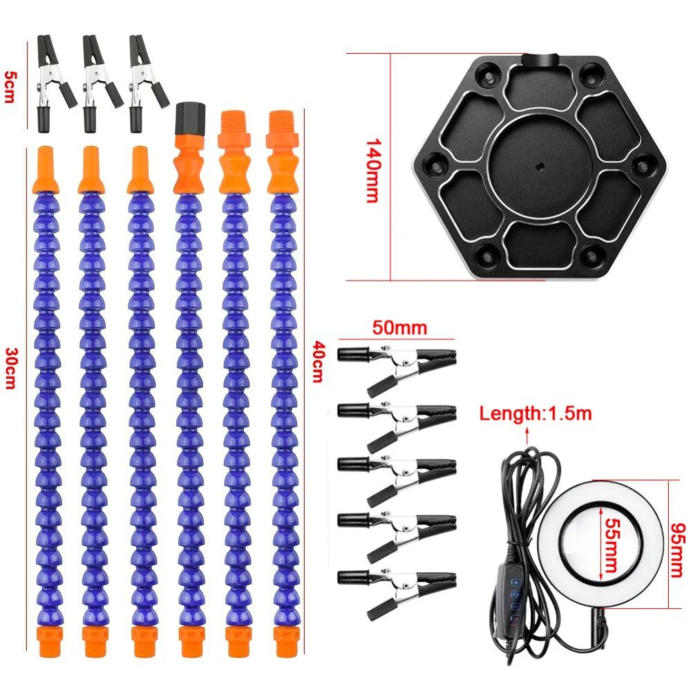 OTOOLSION-herramienta de soporte de PCB de tercera mano, lupa LED 3X, reparación de soldadura ajustable, 6 brazos flexibles, asistente de soldadura de manos
