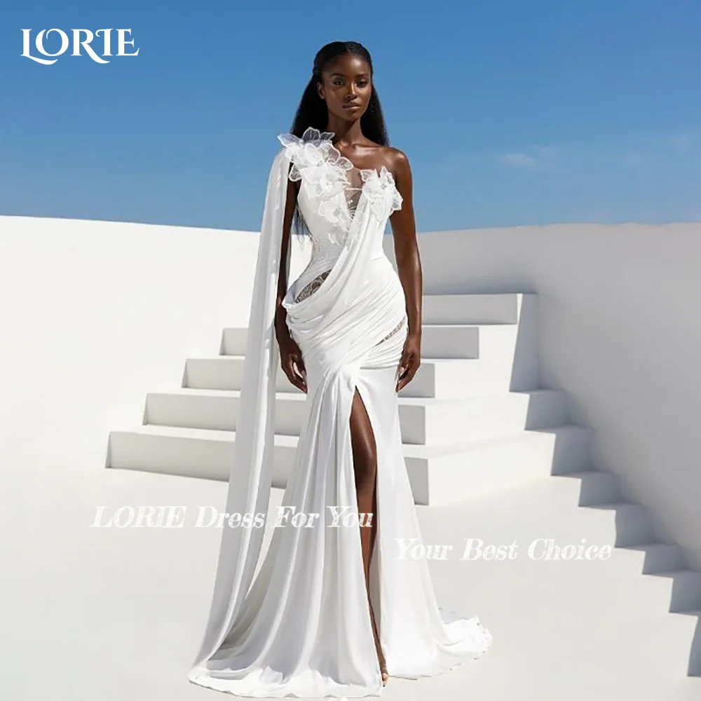LORIE One Shoulder Slit Wedding Dresses 3D Flower Sweetheat Bride Gown Backless Princess Bridal Gown vestidos de noviaCustomized