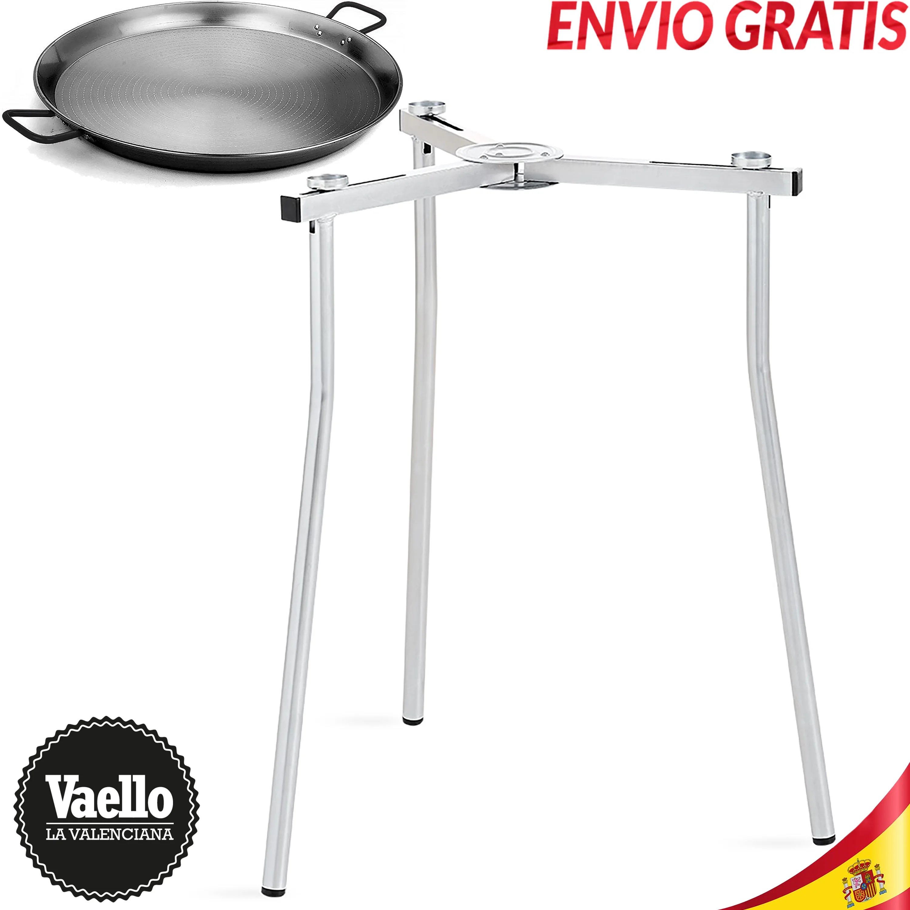 Pellera Paellero Paellero Spanish Paella cold-rolled steel steel coated in Zinc rices Fideua grill 72cm high x 60 cm diameter 28-53 cm opening