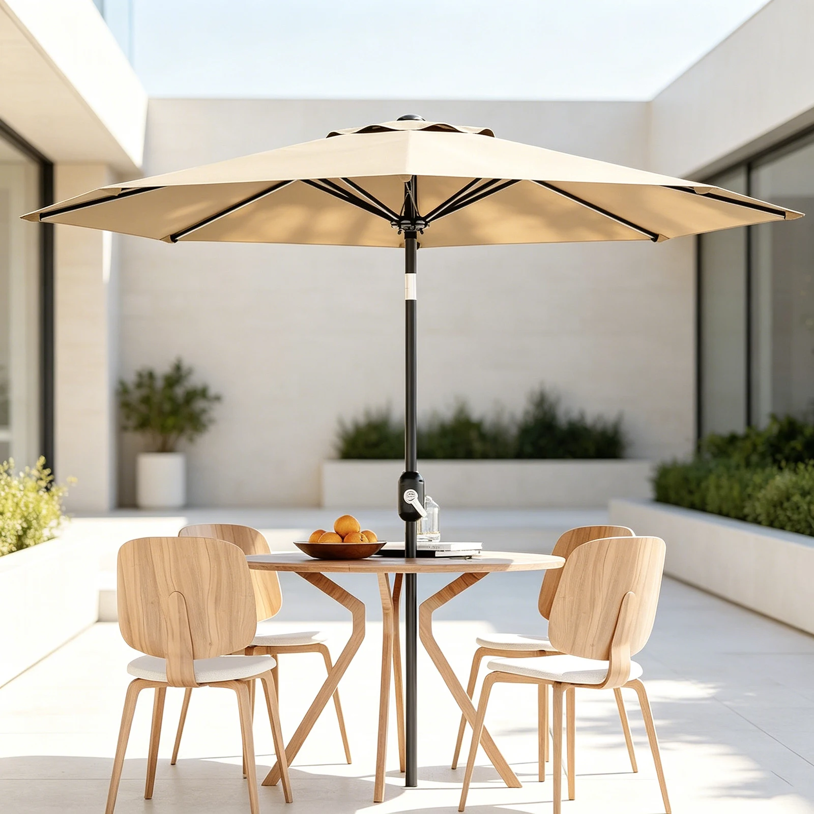 Parasol de patio de 2,7 m, protection UV UPF 50+, avec inclinaison, structure en acier à 8 baleines, auvent ventilé imperméable pour balcon, terrasse, jardin