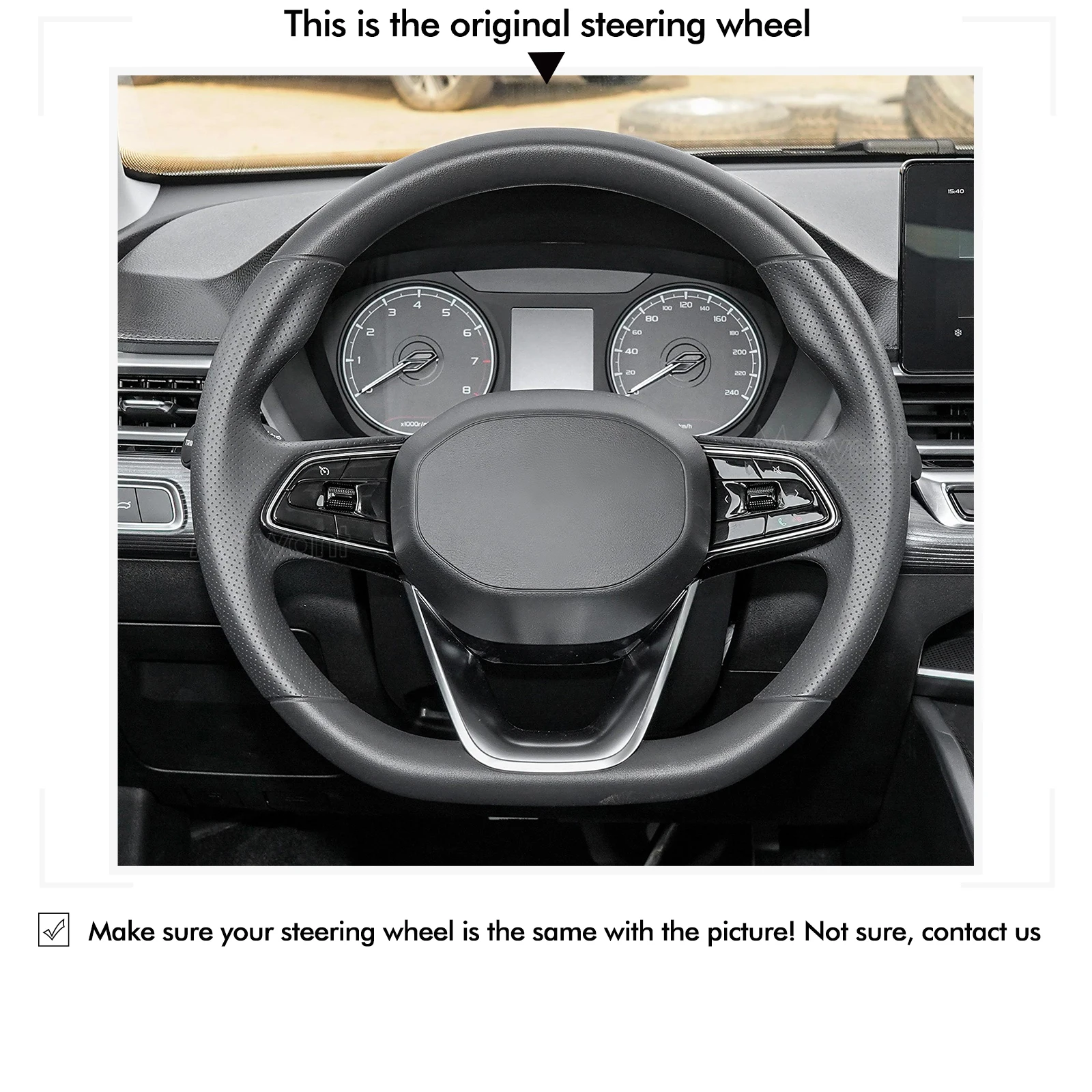 Mewant Black Real Genuine Leather Car Steering Wheel Cover for Geely Emgrand EMGRAND 2019-2024