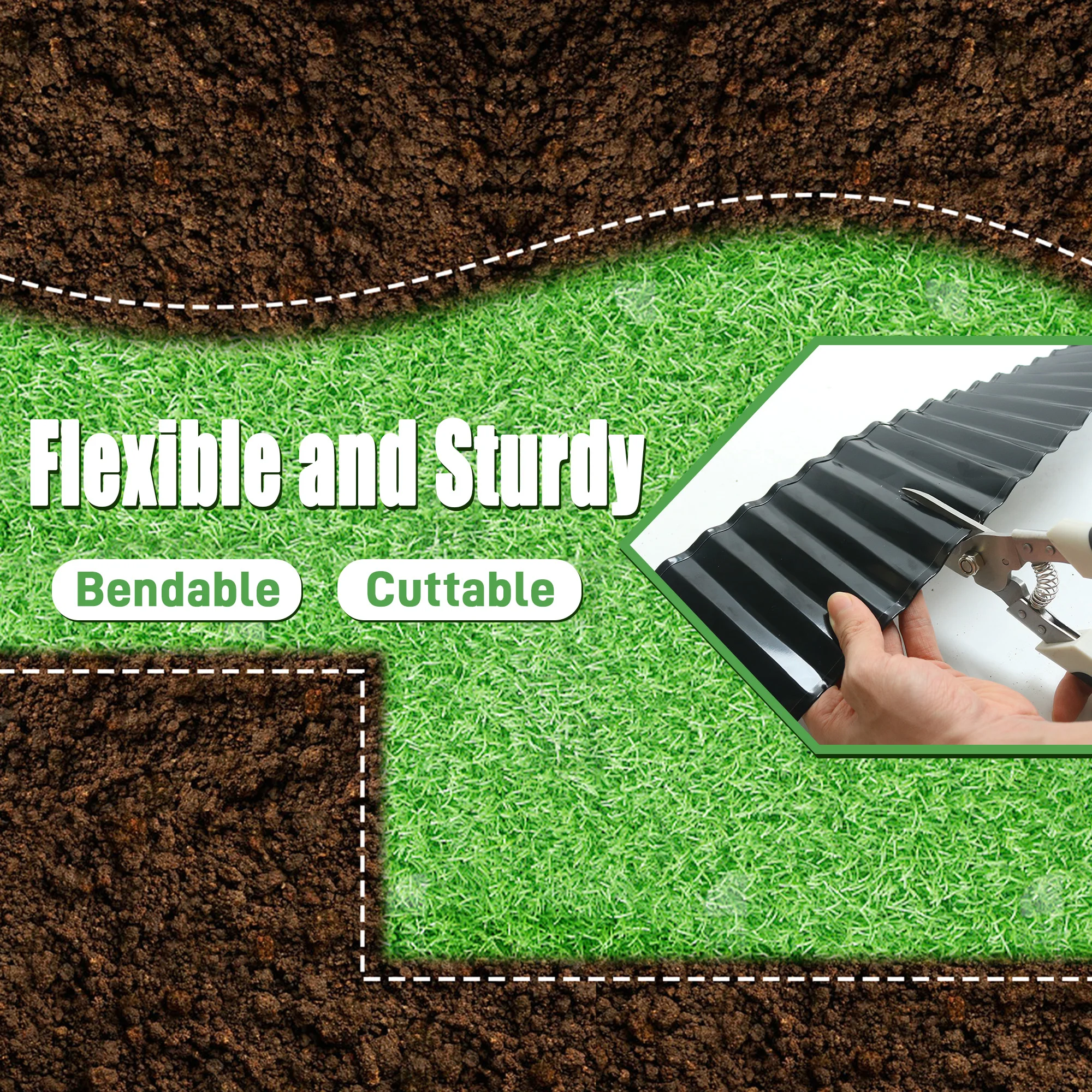 حواف حديقة معدنية مموجة 4 بوصة × 20 قدم، حاضنة حواف قوية في الحديقة، حدود حواف المناظر الطبيعية للحديقة وسرير الزهور والحديقة والفناء