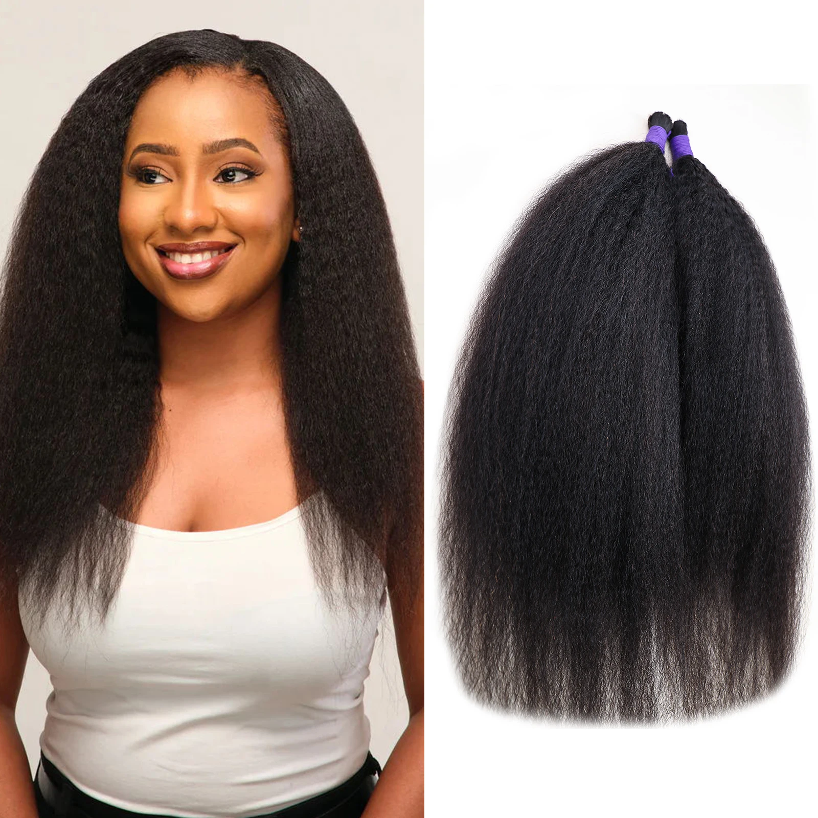 

100% Unprocessed Human Hair Braiding Hair No Weft for Braiding #1B Kinky Straight Human 30 Inch Bulk 100% Beauty Supply Wigs