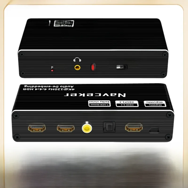 Navceker 8K 60Hz HDMI Audio Extractor 4K 120Hz RGB 4:4:4 HDMI 2.1 Audio Splitter Konverter 7.1 Atmos De-embed für PS5 XBox