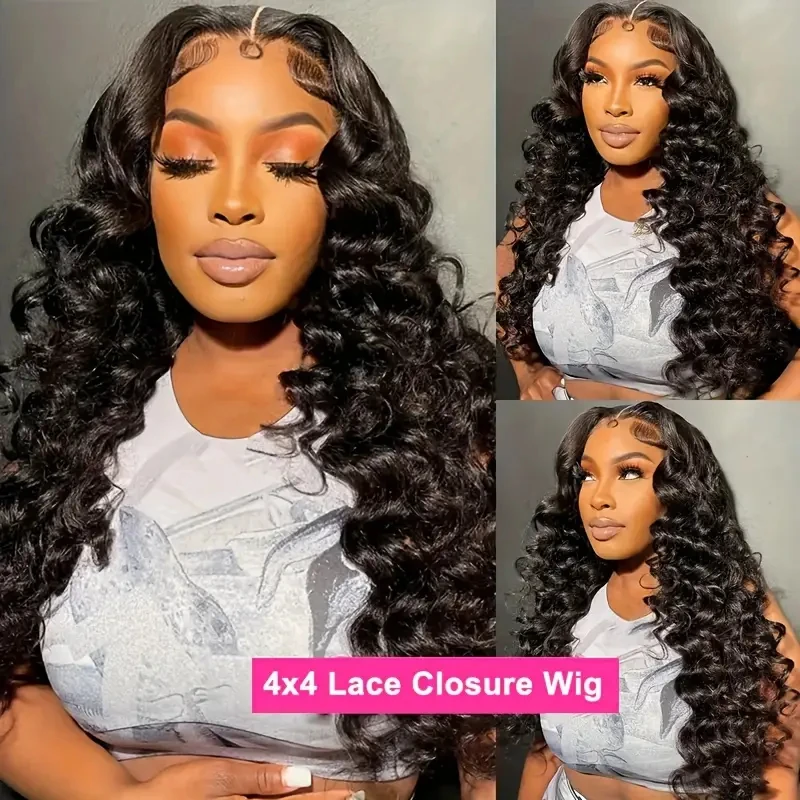 HAIRTIME 4x4 Loose Deep Wave Wigs HD Lace Frontal Wigs Pre Plucked Glueless 4x4 HD Lace Human Hair Wigs Deep Wave Closure Wig