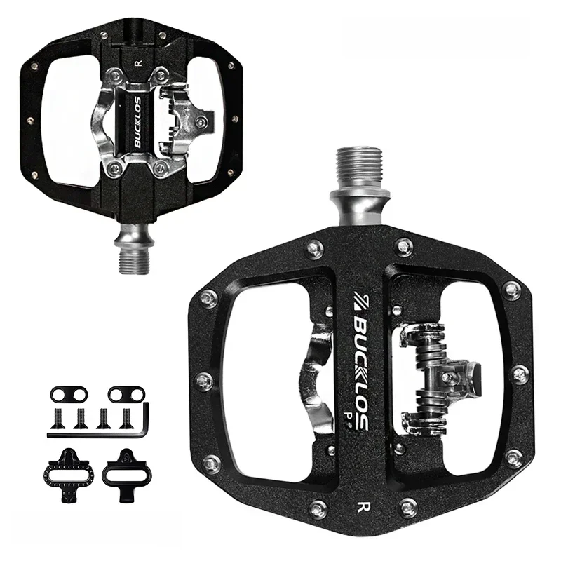 AliExpress BUCKLOS MTB Pedals Double Function Bicycle Pedal MTB Flat Platform Locked Fit SPD System Non-slip