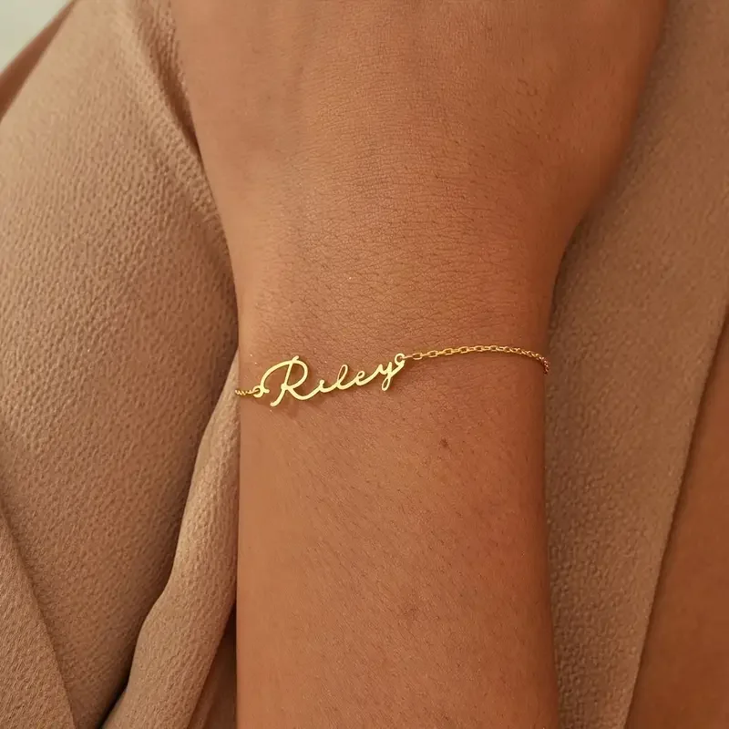 Personalized Name Bracelet For Women Dainty Gold Color Stainless Steel Personalization Hand Chain Jewelry Valentine Girlfriend