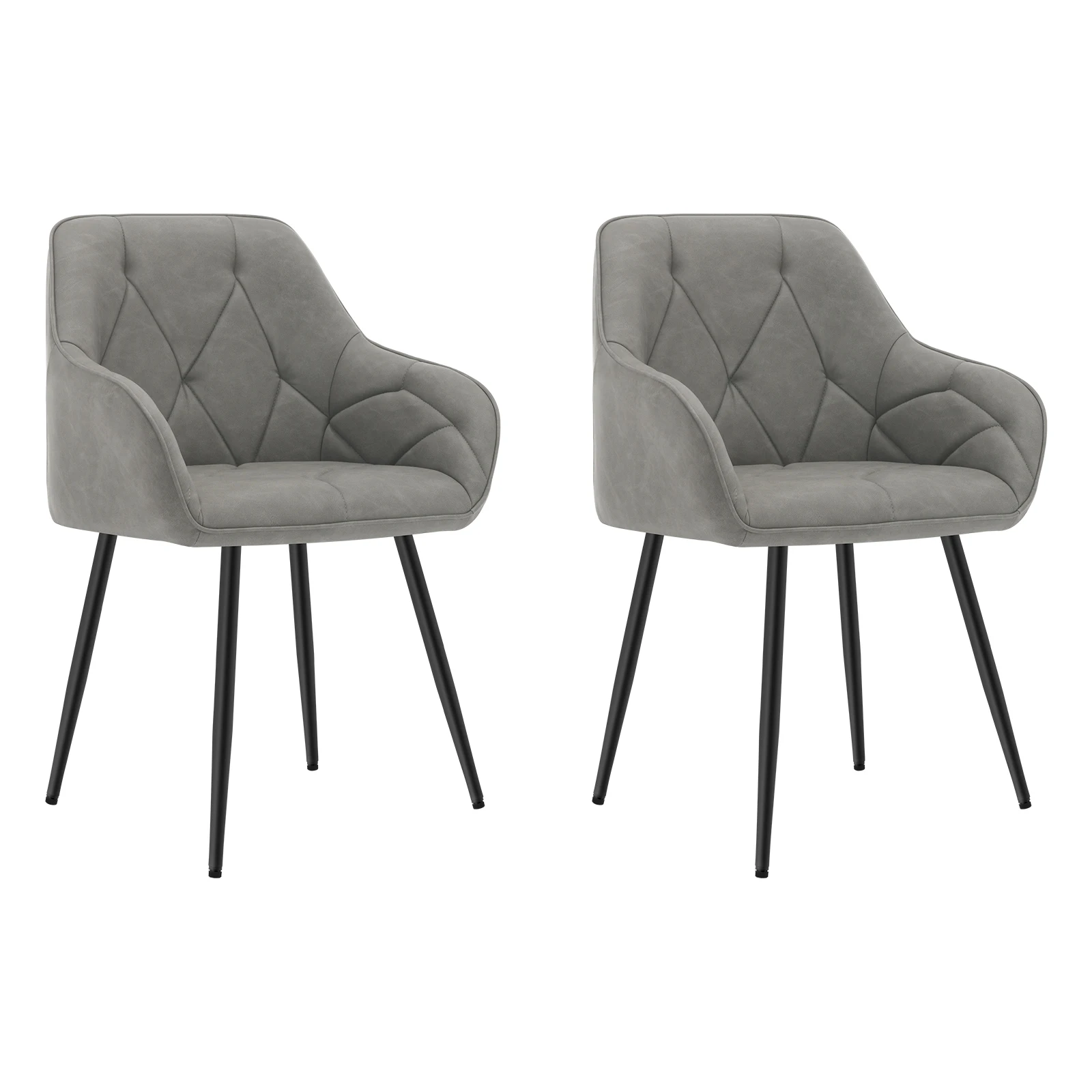 2 stks/set Eetkamerstoelen Gestoffeerde Keukenstoelen met Rugleuning Armleuningen Metalen Poten voor Kantoor Thuis Kaptafel Vrijetijdsstoel