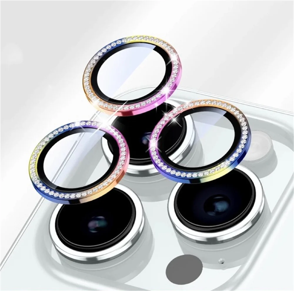 

Tempered glass screen protector cover film flash drill plus metal ring camera lens protector for 13 14 15 Pro Max 16Pro 16 13Pro