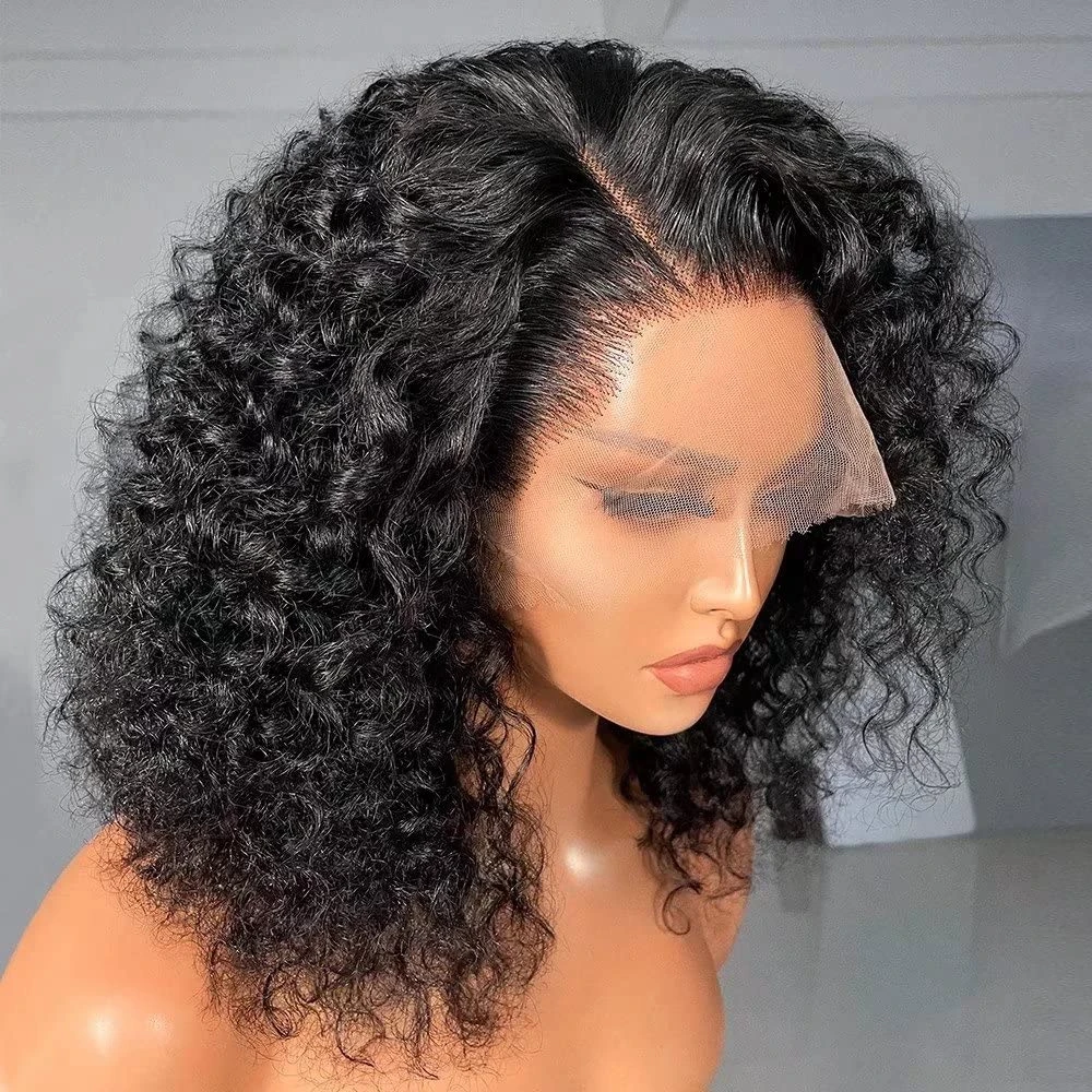 Perruque Bob Lace Closure Wig Naturelle Bouclée, Cheveux Courts, 13x4, 4x4, 100% Naturelle, pour Femme