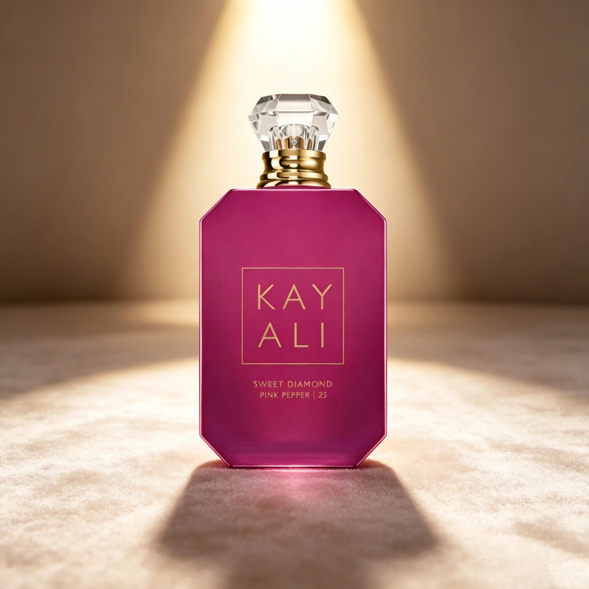 KyL No. 25 parfums Sweet Pink Diamond, flacon rouge rose vif avec bouchon en cristal diamanté, parfum doux de poivre, coffret cadeau élégant et luxueux