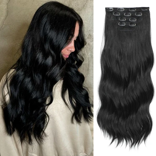 Imagen 2 del producto 24 pulgadas 61 cm Clip en onda del cuerpo sintético ondulado Rubio ombré 27/613 Clip blanco en extensiones de cabello 4 unids/lote 220g fibra resistente al calor