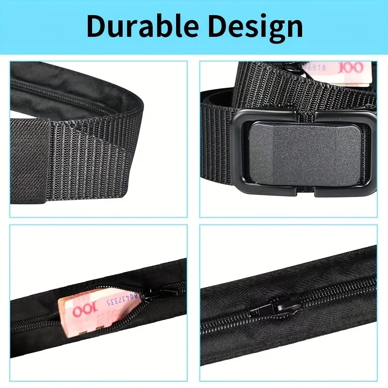 Travel Cash Anti Theft Belt Waist Bag Women Portable Hidden Money Strap Belt Wallet Waist Pack Men Secret Hiding Belt 46.85inch