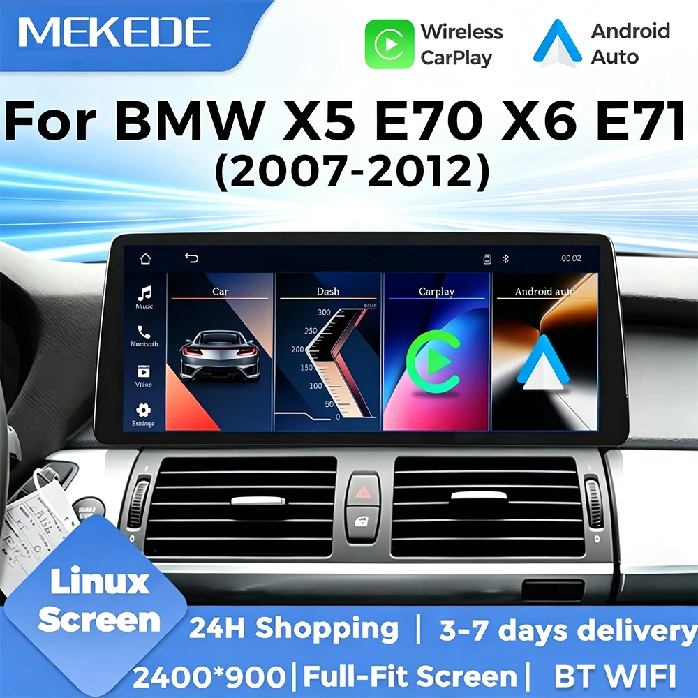 MEKEDE, disponibile in magazzino nell'UE, autoradio da 10,25 pollici con sistema Linux per BMW X5 E70 e X6 E71, modelli 2007-2014, con tecnologia CCC CIC, WIFI, BT, CarPlay wireless, Android Auto,