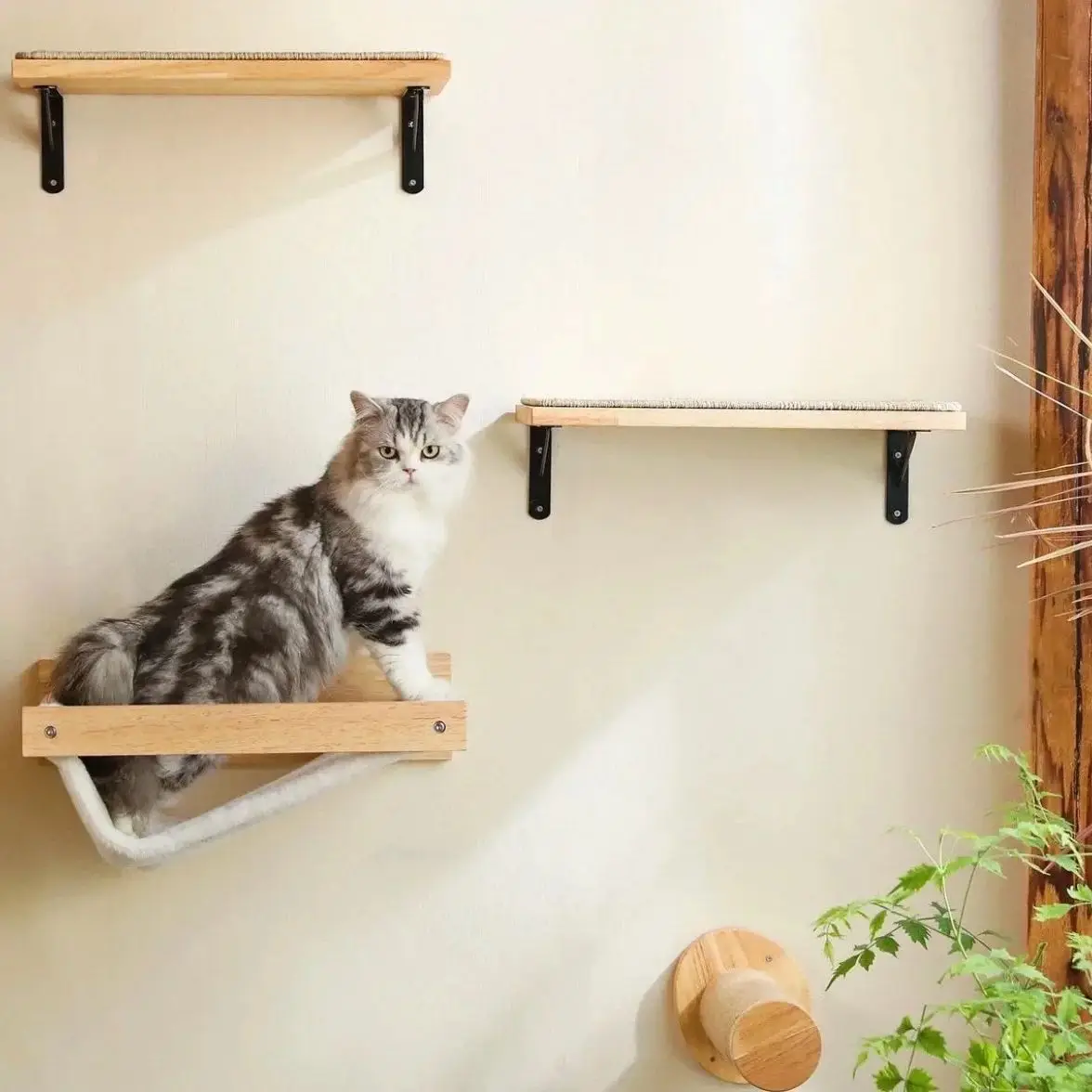 Percha para gatos Palo rascador para dormir y jugar para gatos pequeños Marco de escalada para gatos montado en la pared Torre de árbol para gatos Hamaca Tirador para rascar