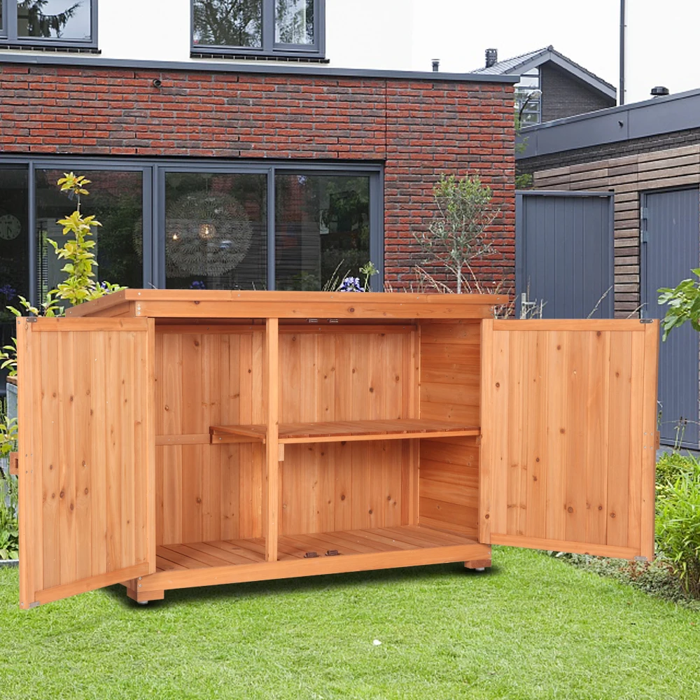 Dubbele Deuren Spar Houten Tuin Schuur Kluisjes Outdoor Opbergkast Unit Oranje Rood