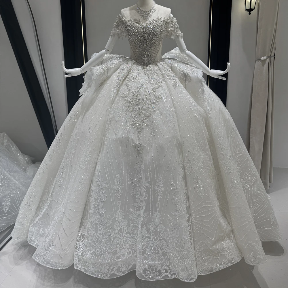 

Luxury Crystal Wedding Dress Off The Shoulder Lace Up Back Beading Customizable Vestidos De Noiva Casamento 2026
