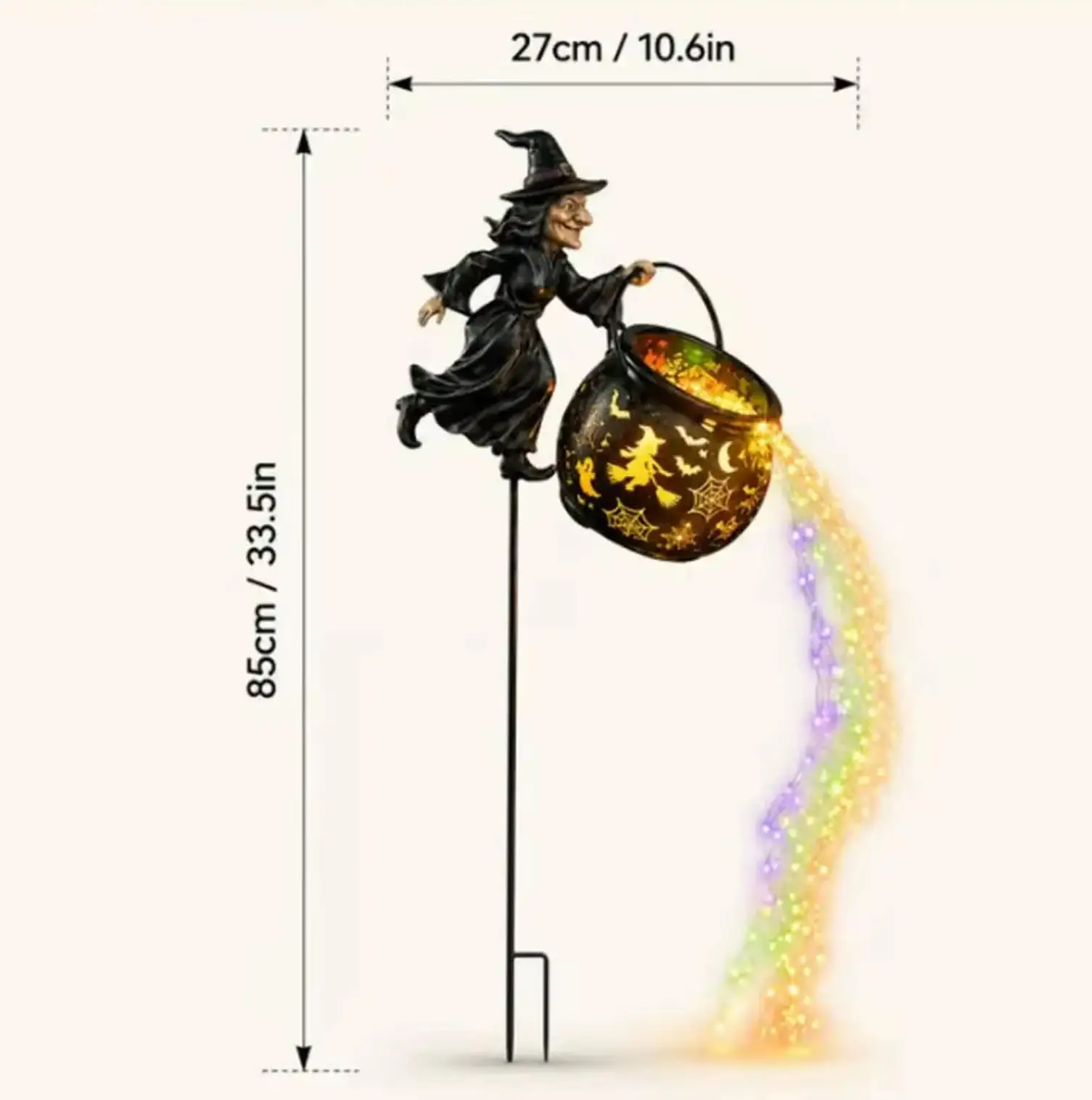 Halloween Magical Flying Witch Cauldron Garden Light LED String Light , Outdoor Patio Yard Decorations Whimsical Gnome Statue - view 6