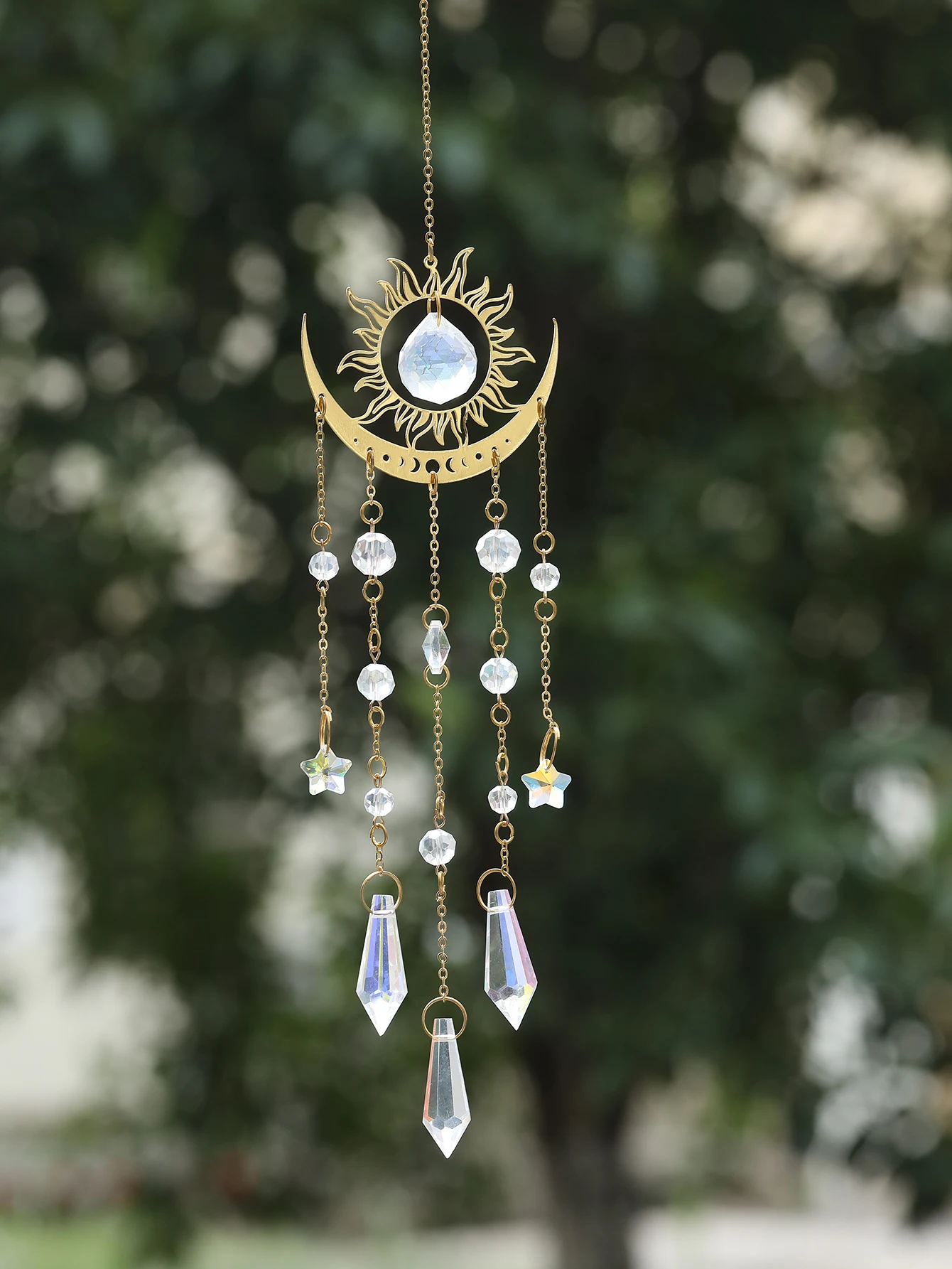 1pc gold flame moon crystal pendant sunlight catcher outdoor garden ab colourful hanging decorations hanging ornaments