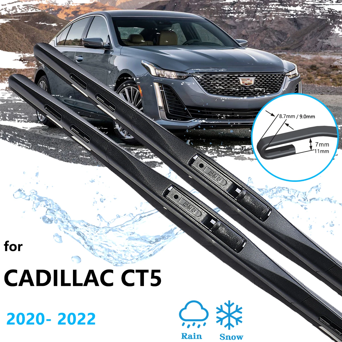 

For Cadillac CT5 2020 2021 2022 Car Accessories Front Wiper Cutter Window Windscreen Boneless Frameless Rubber Cleaning U J Hook