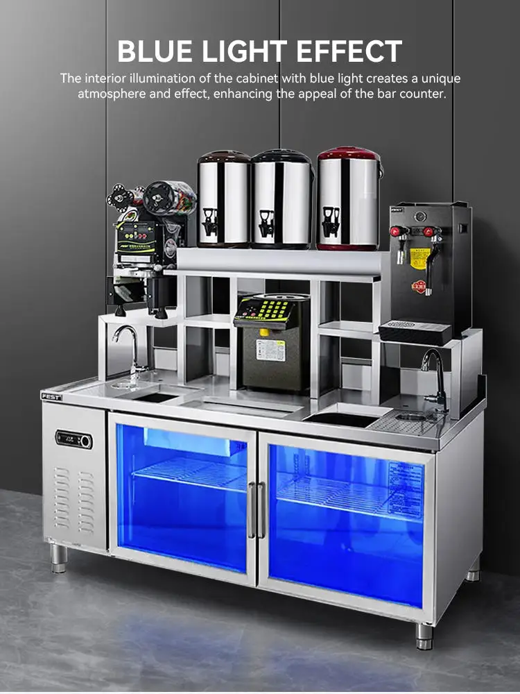 

Manufacturer Direct Sales Customized Bubble Tea Workbench With Refrigerator Milk Tea Equipment Boba Tea Counter