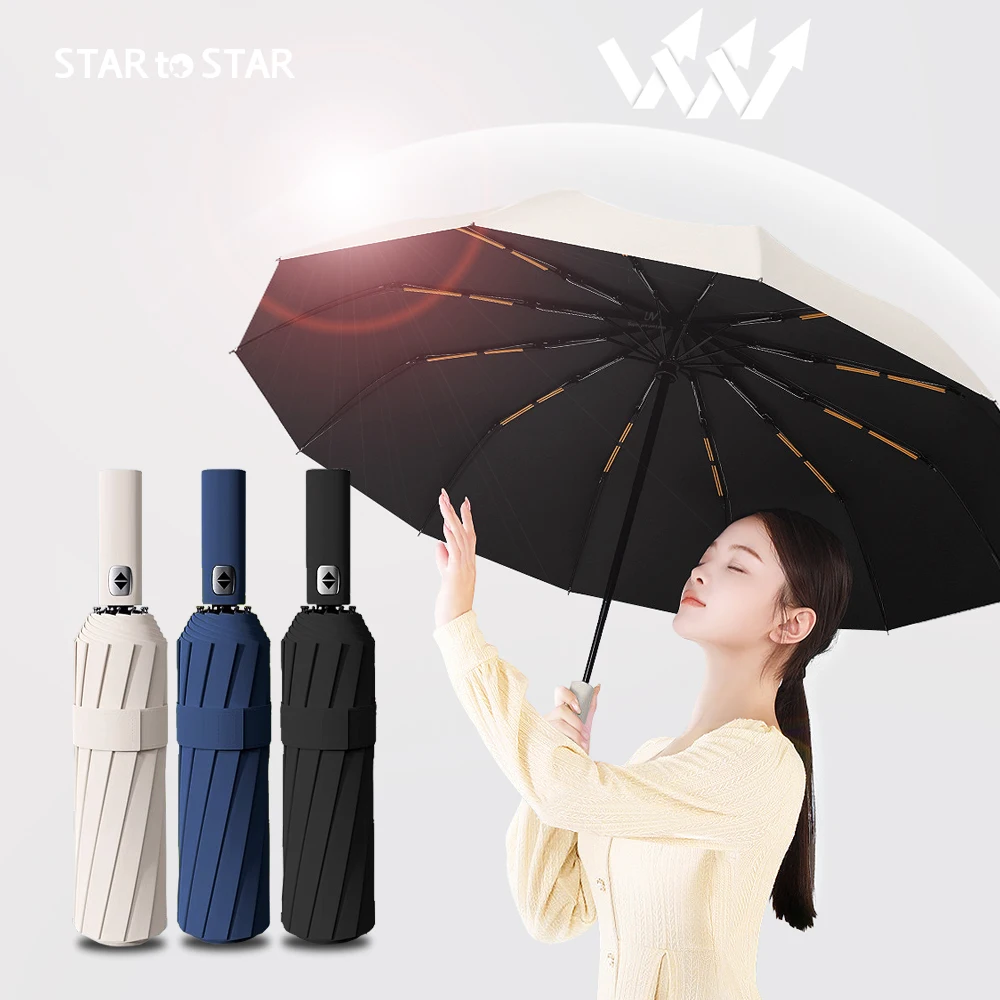 1 + 1 3-stage automatic umbrella UV-resistant double reinforced bow sturdy folding umbrella